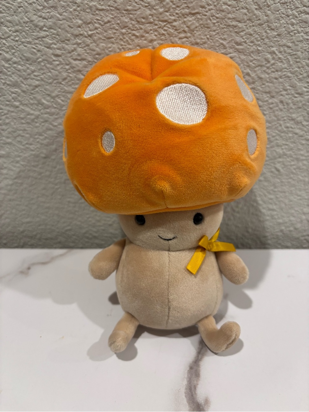 Jellycat Orange & Cream Mushroom Plush with Yellow Bow